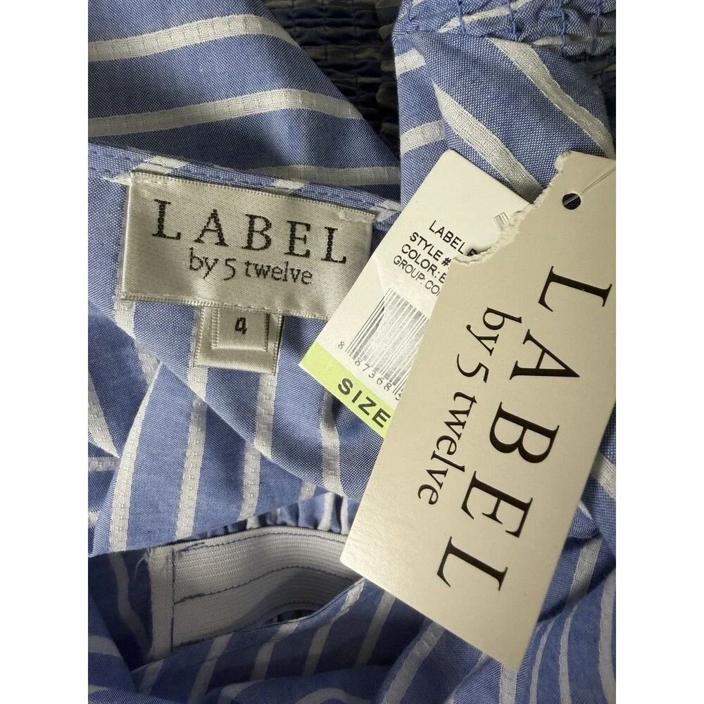 Label By 5 Twelve Striped Faux Wrap Dress Sz 4 Blue White Ruffle Tie Waist NWT